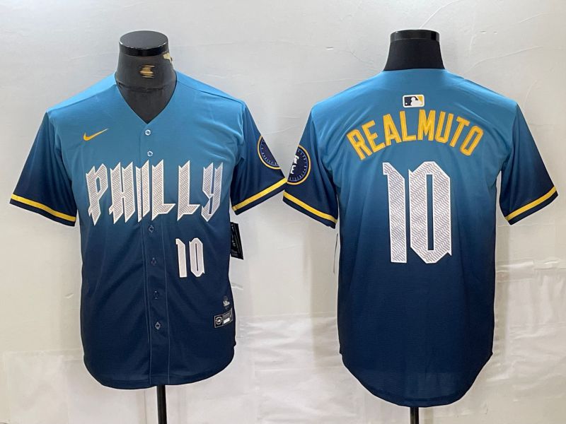 Men Philadelphia Phillies 10 Realmuto Blue City Edition Nike 2024 MLB Jersey style 5